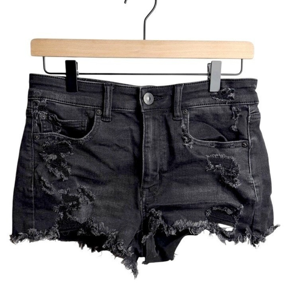 American Eagle Distressed Denim Shorts 6 Black Ripped Frayed‎ Hem Cut Offs